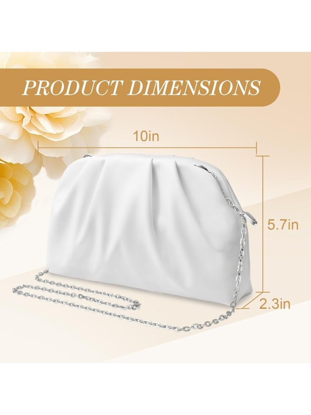 Women's White Pleated Cloud-Shaped Clutch Purse Cocktail Wedding Evening Bag - Picture 4 of 7